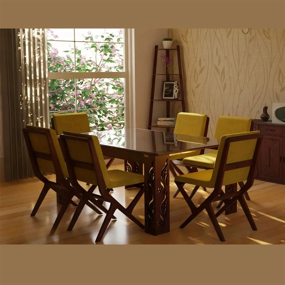 Odyssey 6Seater Beech Wood Dining Table with Tempered Glass Top